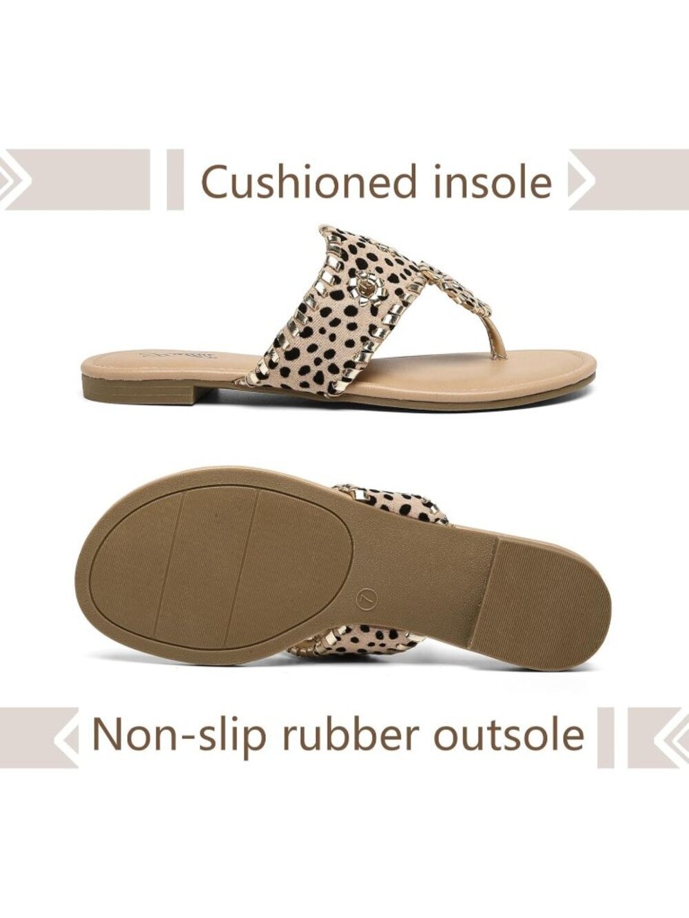 Women's Flat Sandals Flip Flop Leopard Sandals Dressy Thong Sandals Slip On - Picture 5 of 5